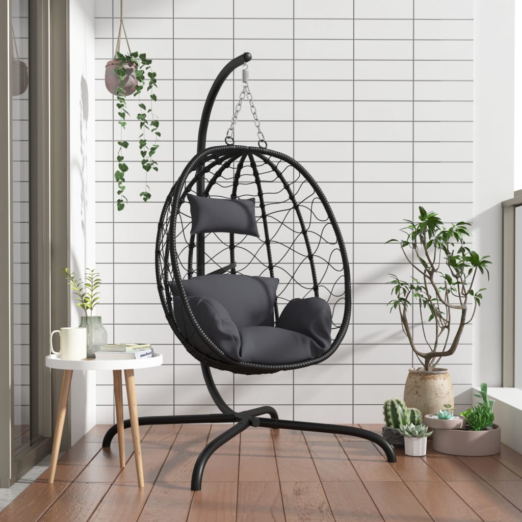 Fauteuil Suspendu Œuf Anthracite avec Coussin – Design Cocon Confort