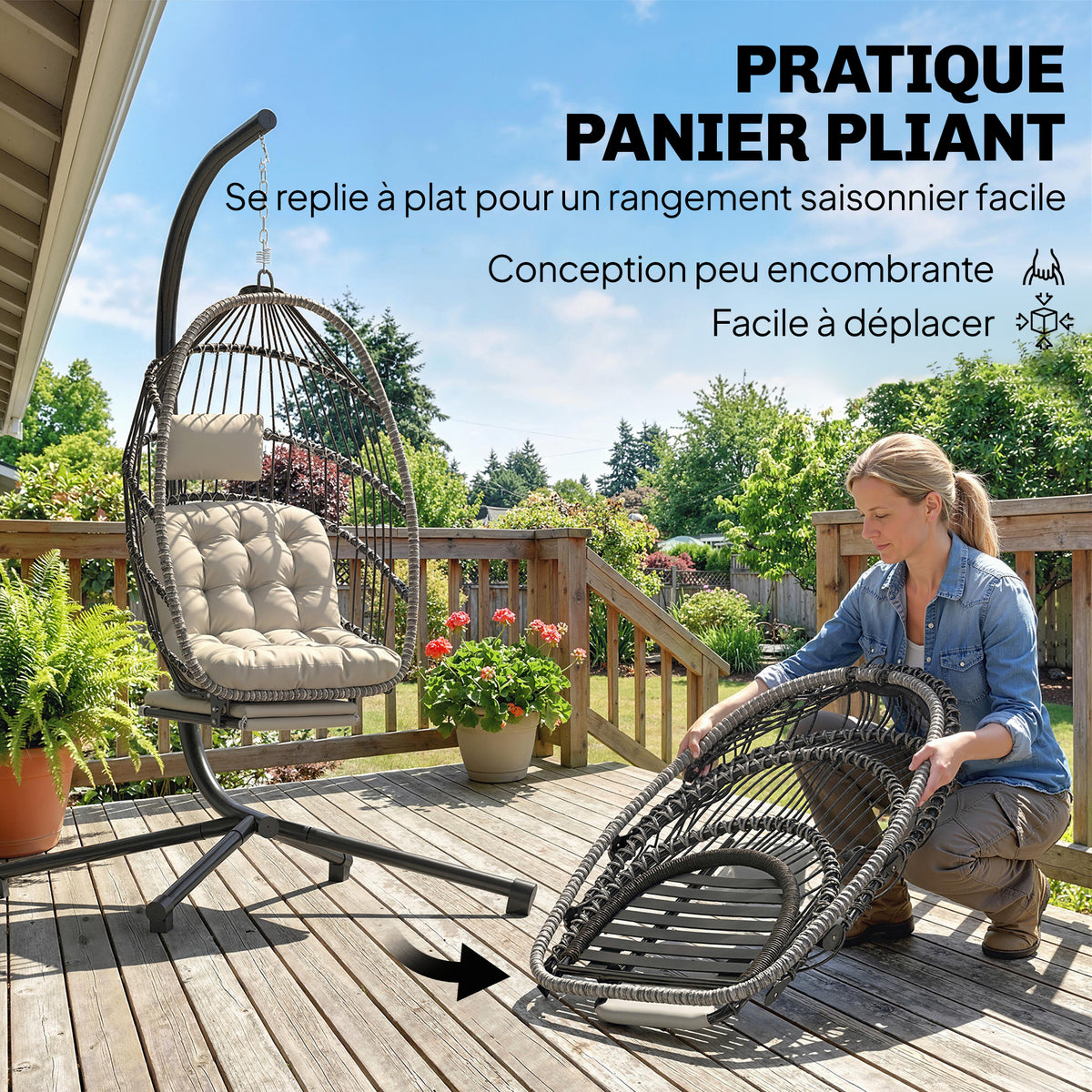 Fauteuil Suspendu Œuf avec Repose-Pieds Rétractable – Chaise Suspendue Confort