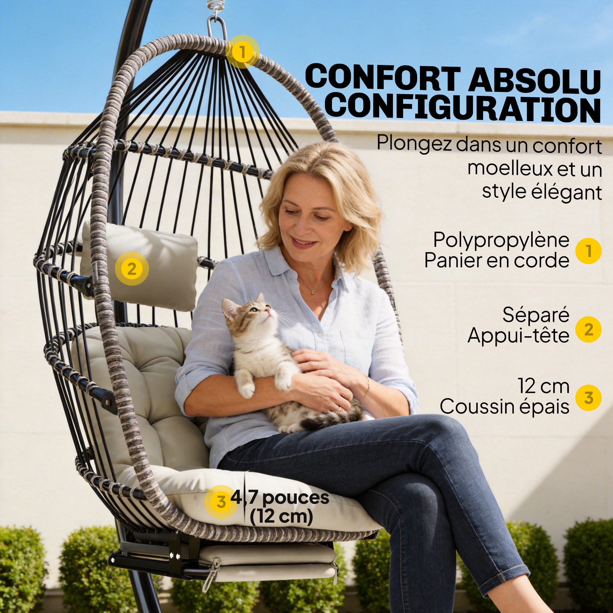 Fauteuil Suspendu Œuf avec Repose-Pieds Rétractable – Chaise Suspendue Confort
