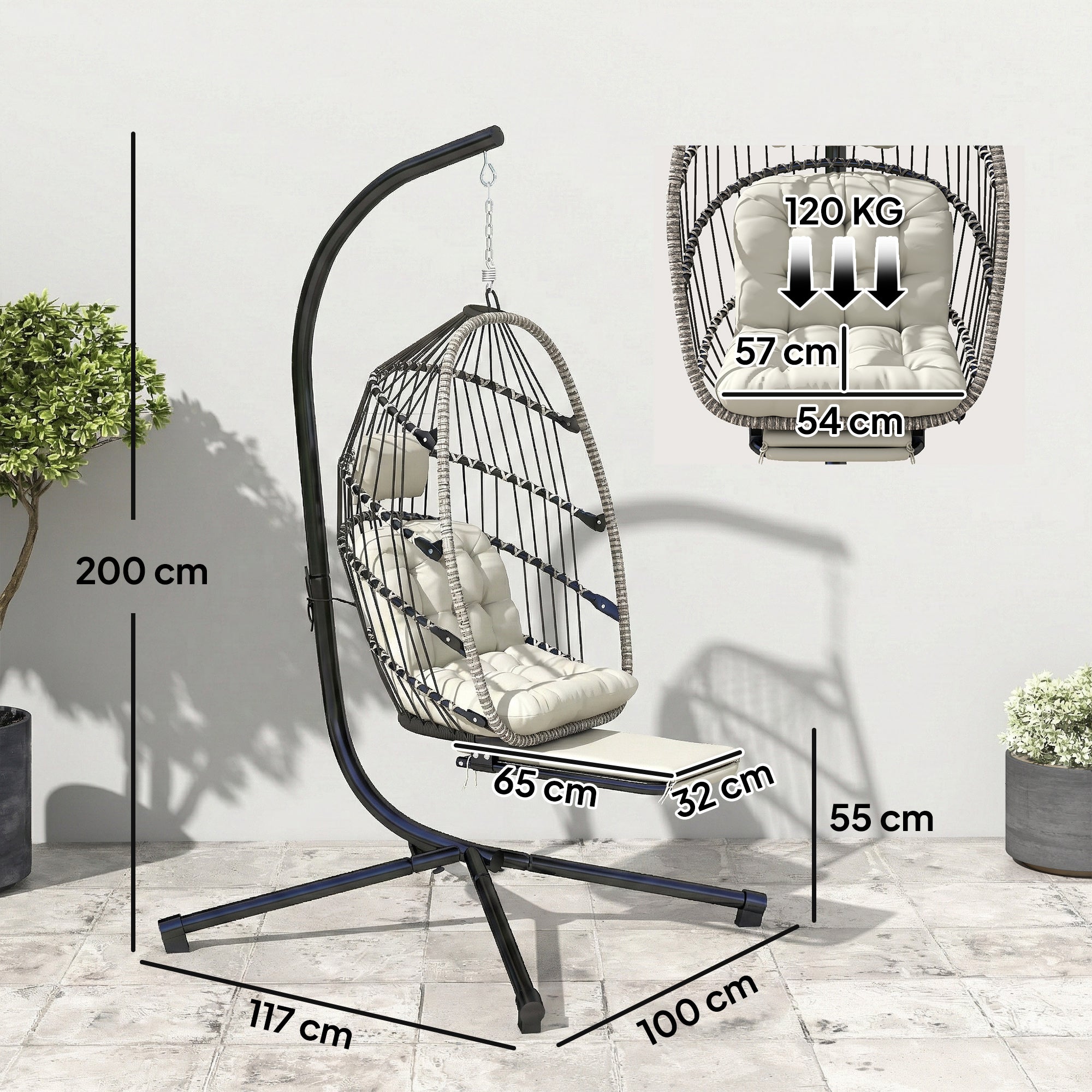 Fauteuil Suspendu Œuf avec Repose-Pieds Rétractable – Chaise Suspendue Confort