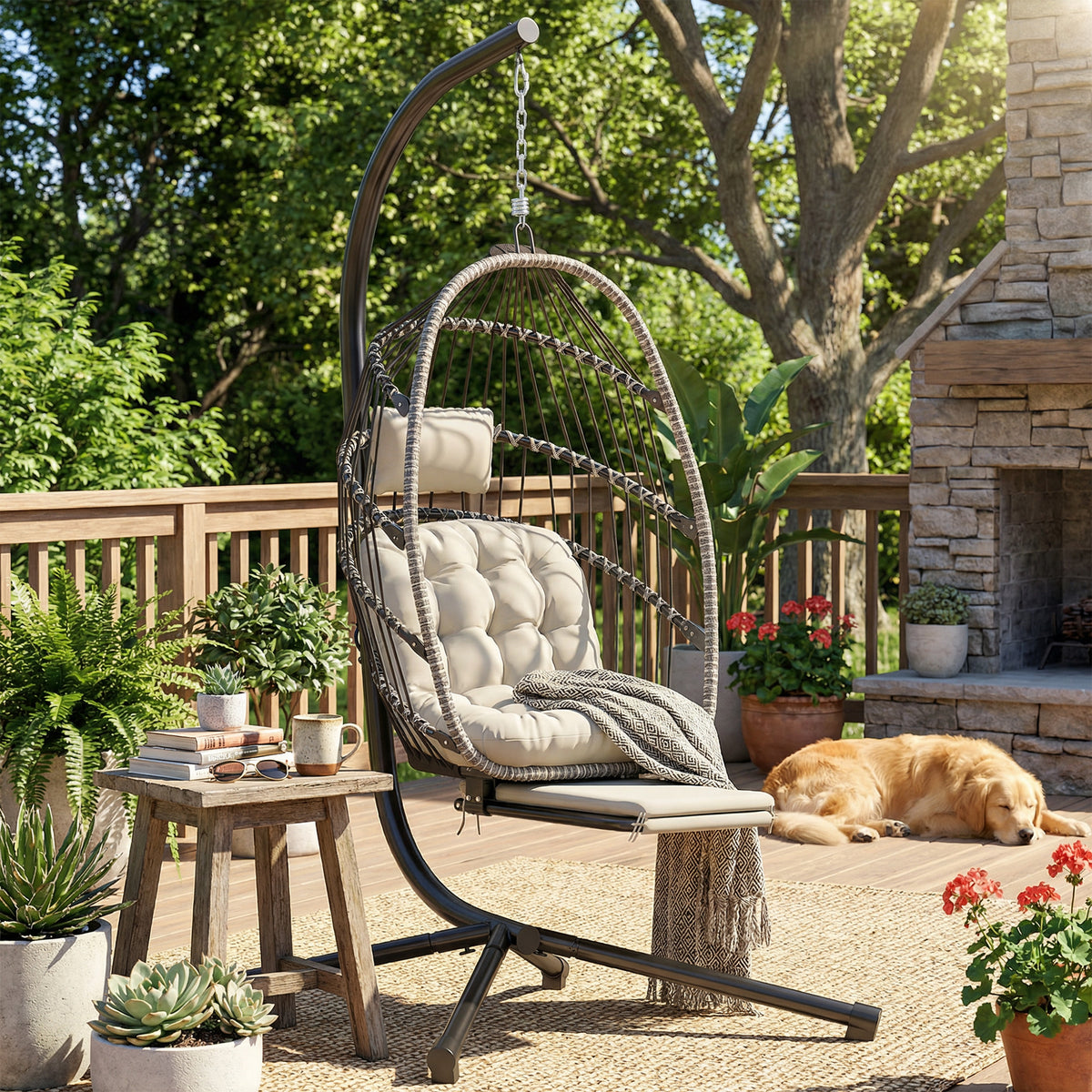Fauteuil Suspendu Œuf avec Repose-Pieds Rétractable – Chaise Suspendue Confort